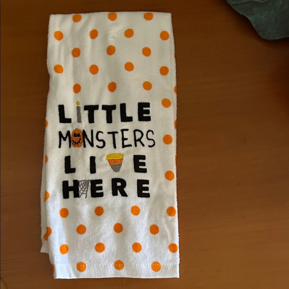 White Festive Kitchen Towel with Orange Polka Dots